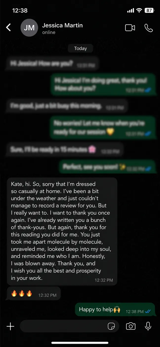Screenshot of a conversation with review 8